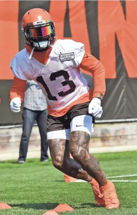  ?? KEN BLAZE/USA TODAY SPORTS ?? Browns wide receiver Odell Beckham Jr. runs a drill during the first day of training camp Thursday.