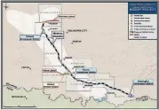  ??  ?? This map provided by Cheniere Energy shows the planned route for its Midship Pipeline.
