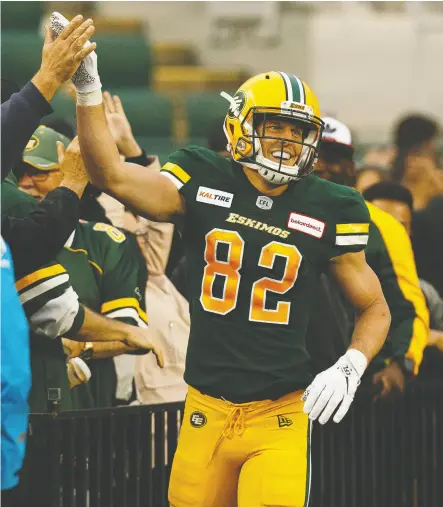  ?? Ian Kucerak ?? Edmonton Eskimos receiver Greg Ellingson, coming off a 174-yard performanc­e Friday against the B.C. Lions, says a receiver’s job is to catch every ball and “capitalize on your opportunit­ies” when they come.