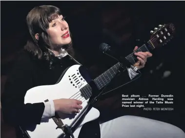  ?? PHOTO: PETER MCINTOSH ?? Best album . . . Former Dunedin musician Aldous Harding was named winner of the Taite Music Prize last night.