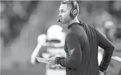  ?? EMILEE CHINN/GETTY IMAGES ?? Cardinals coach Kliff Kingsbury looks on from the sideline in the second quarter of Sunday’s game against the Lions at Ford Field in Detroit.