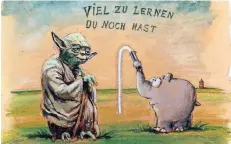  ??  ?? Der weise Yoda aus „Star Wars“erteilt dem Ottifanten Unterricht.
