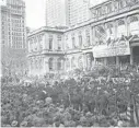  ?? AP ?? A crowd estimated by police at 25,000, attended a ceremony at City Hall Plaza welcoming the Friendship Train to New York on Nov 18, 1947. The train, after a nationwide tour collecting foodstuffs for Europeans, was shipped to Europe after the ceremonies.