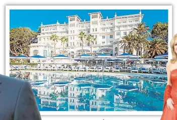  ?? ABC ?? ENCLAVES HISTÓRICOS A la izquierda, José Luis Santos, CEO del Grupo Santos que cuenta con 12 hoteles de lujo por toda España. En el centro, el Gran Hotel Miramar en Málaga, que compraron por 65 millones de euros. Derecha, su mujer, Cristina Yanes. //