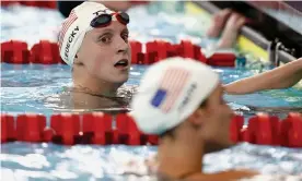  ?? Photograph: Maddie Meyer/Getty Images ?? Katie Ledecky looks on after competing in the women’s 800m freestyle final on Saturday’s day four of the TYR Pro Swim Series in San Antonio, Texas.