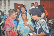  ?? Picture: BALJEET SINGH ?? Deputy Prime Minister and Minister for Finance Dr Biman Prasad chats with Adi Ateca Vokili (middle) and Divina Loloma (right) after the meeting at Lautoka City Council chambers.