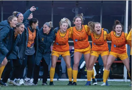  ?? PHOTO BY CALEIGH RYAN ?? The West Chester University women’s soccer team celebrates a first-half goal by Alyson Cutter during the NCAA Division II National Championsh­ip game on Saturday in Seattle, Washington.