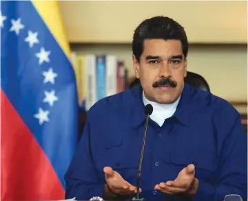  ?? (Venezuela’s Presidency/Xinhua/Sipa USA/TNS) ?? VENEZUELAN PRESIDENT Nicolas Maduro addresses a meeting with members of the Constituen­t Assembly Commission in Caracas in July.