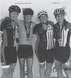  ?? SCOTT LIVINGSTON ?? Active moms Wendy Hunt, left, Kelly Christie, Corinna Wilson and Jaime Sochasky-Livingston celebrate after completing a 102-kilometre bicycle road race in September.