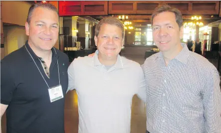  ?? PHOTOS: BILL BROOKS ?? At the Sobeys Better Food Fund Charity Golf Classic registrati­on reception held July 19 at Heritage Park are, from left, Sobeys executive vice- president, operations, Jason Potter, Sobeys president and CEO Michael Medline and TSN’s Gord Miller. Golfers...