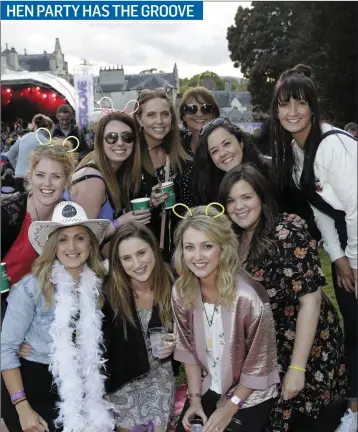  ??  ?? Enjoying Tanya Doyle’s hen party at the Bray Groove Festival were, back row: Michelle Burke, Mary Bec Linehan, Orla O’Leary, Bernie Doyle, Caroline Brennan, Natasha O’Toole. Front: Tanya Doyle, Gillian Doody, Amy Quinn, Lisa Cairns.