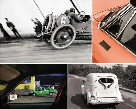  ??  ?? Clockwise from top left Recognise this one? Many will: Jacques Henri Lartigue’s informativ­ely titled Grand Prix de l’ACF, Automobile Delage, Circuit de
Dieppe, 26 Juin 1912; from Ronni Campana’s ‘Badly Repaired Cars’ series, 2015; Bernard Plossu’s On...
