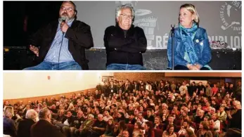  ??  ?? Jeudi dernier, Philippe Allio, l’adjoint au maire en charge de la culture (en haut à gauche) a dû faire face à plus de 300 personnes en colère.