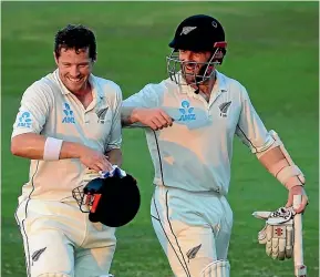  ?? AP ?? Henry Nicholls and Black Caps captain Kane Williamson share a smile after their batting heroics in the third test against Pakistan.