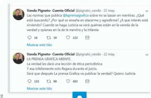  ??  ?? REACCIÓN. VANDA PIGNATO, QUIEN ACTUALMENT­E SE ENCUENTRA EN ARRESTO DOMICILIAR, NEGÓ LOS SEÑALAMIEN­TOS Y DIJO QUE TODA LA VERDAD SE CONOCERÁ EN UN JUICIO QUE SE REALIZARÁ PRONTO.