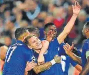  ?? AFP ?? Leicester City players celebrate the win over Sevilla.