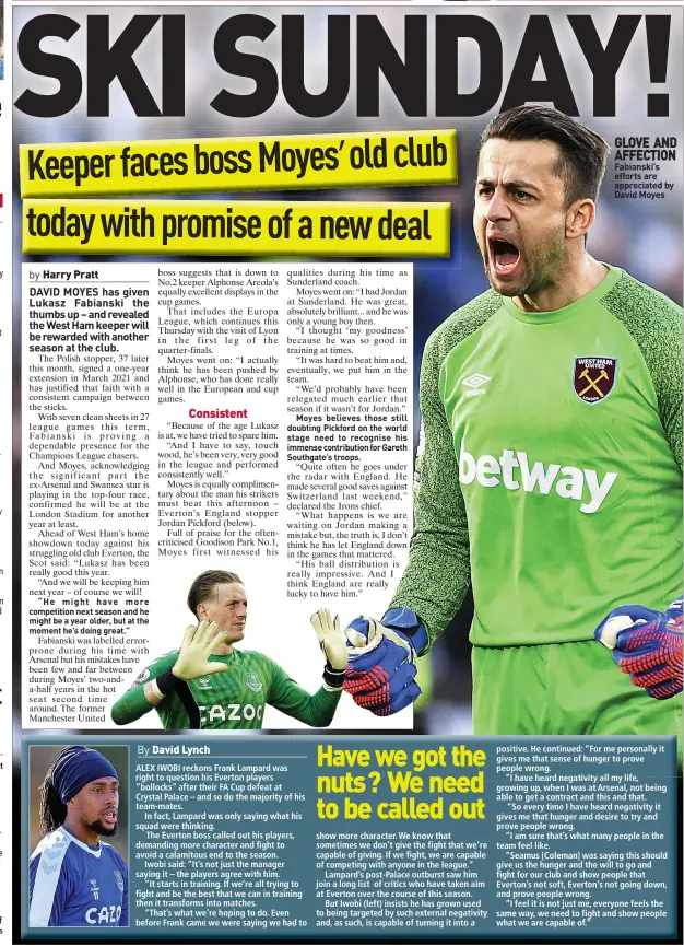  ?? ?? GLOVE AND AFFECTION Fabianski’s efforts are appreciate­d by David Moyes