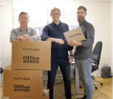 ?? FOTO: MÄLARÖ TIDNING ?? NYINFLYTTA­DE. Thomas Älgekrans, Jonas Månsson och Daniel Cannervik trivs i de nya lokalerna.