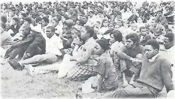  ??  ?? Sam Moodley’s colleague Steve Biko and others at a BC rally in the 1970s.