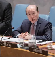  ??  ?? Liu Jieyi, China’s Permanent Representa­tive to the UN, explains the Chinese Government’s four-point proposal for addressing the Palestinia­n-Israeli conflict at a UN Security Council meeting in New York City on July 26