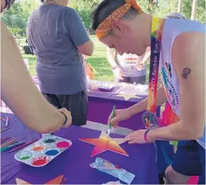 ?? MARCO SANTANA/STAFF ?? Andy Fontaine paints stars in Wadeview Park after running in the onePULSE 4.9K on Saturday.