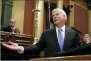  ?? AP PHOTO/AL GOLDIS ?? Michigan Gov. Rick Snyder addresses a joint session of the House and Senate at the state Capitol in Lansing, Mich.