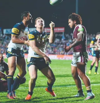  ?? Picture: MARK KOLBE ?? TOP FORM: Michael Morgan celebrates after scoring a try against Manly.