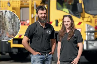  ?? MAIN PHOTO: ANDY JACKSON/STUFF ?? Ngamotu Volunteer Rural Fire Force members Marcus Leggett and Charlotte McGoldrick are going back for a second stint fighting the bushfires in Australia after only a week at home. Inset: Since November a total of more than 11 million hectares of bush, forest and parks across Australia has burned.