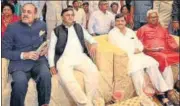  ?? SOURCED ?? SP chief Akhilesh Yadav and his uncle Shivpal Singh Yadav at a wedding in the state capital.