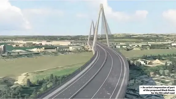  ??  ?? > An artist’s impression of part of the proposed Black Route for the M4 relief road