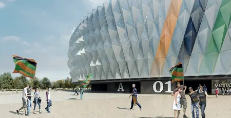  ??  ?? Il rendering Un’immagine di quello che potrebbe diventare il nuovo stadio del Venezia Calcio