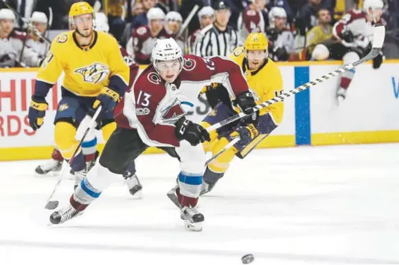  ?? The Associated Press ?? The Avalanche will need more scoring from players such as Alexander Kerfoot to give Colorado a chance at upsetting the Predators in the playoffs.