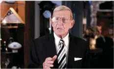  ?? COURTESY OF THE COMMITTEE ON ARRANGEMEN­TS FOR THE 2020 REPUBLICAN NATIONAL COMMITTEE VIA AP ?? In this image from video, Lou Holtz speaks from Orlando, Fla., during the third night of the Republican National Convention on Wednesday, Aug. 26.