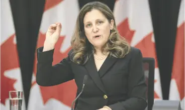  ?? ADRIAN WYLD / THE CANADIAN PRESS ?? Finance Minister Chrystia Freeland is under increasing pressure to address voters’ frustratio­n about housing and the rising cost of living before next year’s election.