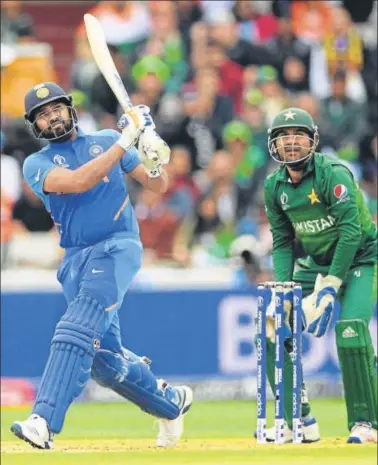  ?? GETTY ?? ■ Rohit Sharma hit a 113-ball 140 against Pakistan in Manchester on Sunday. It was his second century of this World Cup.