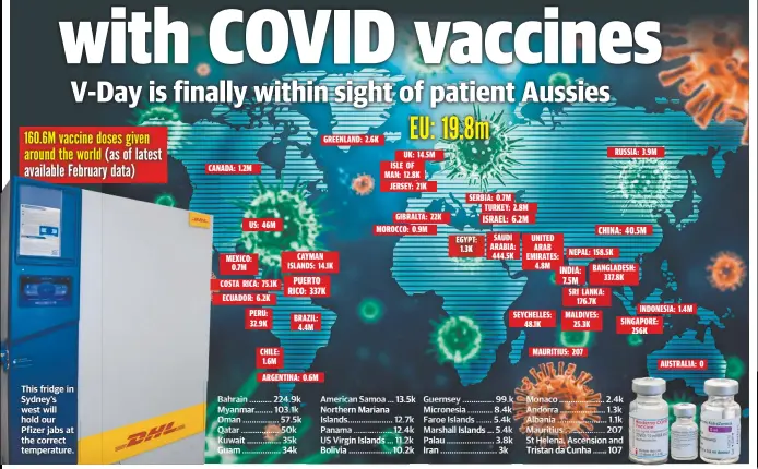 ??  ?? This fridge in Sydney’s west will hold our Pfizer jabs at the correct temperatur­e.