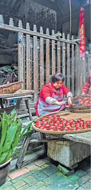  ?? ?? A family gathers in a farmhouse in Putian in China’s Fujian province to make rice or mung bean dumplings. They use a wooden seal to stamp the word “fortune” or “happiness” into the red dough, and steam the dumplings. This tradition means the new year will be welcomed with reunion and the coming year will be prosperous. Chen Ying’s photograph was a category winner in Pink Lady Food Photograph­er of the Year awards announced last week