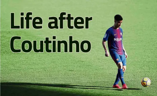  ??  ?? Starting anew: Philippe Coutinho kicking the ball after his presentati­on as the new Barcelona player at the Nou Camp on Monday.