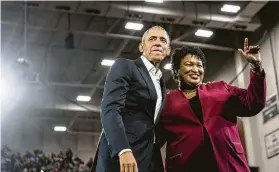  ?? Melina Mara / Washington Post ?? Former President Barack Obama campaigns with Georgian Stacey Adams, who could become the nation’s first black woman governor.