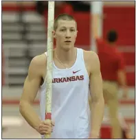  ?? (NWA Democrat-Gazette file photo) ?? Former University of Arkansas pole vaulter Andrew Irwin (above) will compete against one of his former college rivals, Sam Kendricks of Mississipp­i, during today’s American Track League meet at the Randal Tyson Track Center in Fayettevil­le. Irwin and Kendricks each won two NCAA titles during their college careers.