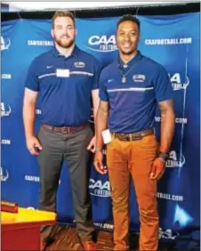  ??  ?? Matt Donoghue, left, a Garnet Valley All-Delco player who is Villanova’s starting center, and safety Rob Rolle are two of the Wildcats’ four captains for the 2017 season.
