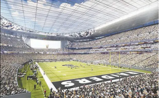  ?? MANICA ARCHITECTU­RE ?? A rendering shows the interior of the planned Las Vegas Raiders football stadium. The Raiders and UNLV, who will share the stadium, are working to resolve a slew of dual tenant issues.