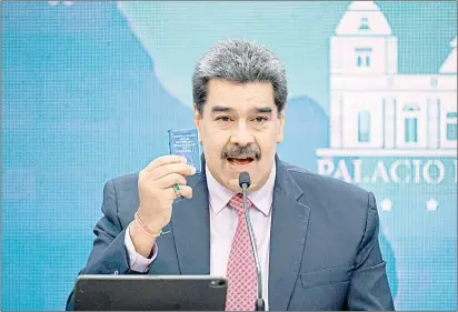  ?? Foto Afp ?? ▲ Nicolás Maduro, presidente de Venezuela, en rueda de prensa ayer en el Palacio de Miraflores.