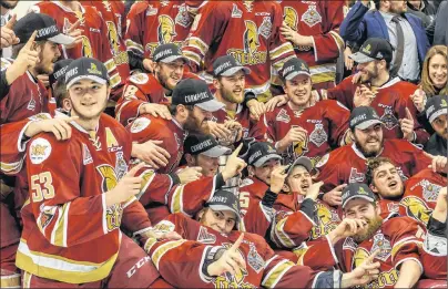  ?? VINCENT ÉTHIER/QMJHL MEDIA ?? Summerside native Noah Dobson, left, helped lead the Acadie-Bathurst Titan to the Quebec Major Junior Hockey League title on Sunday.