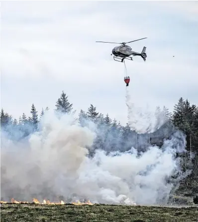  ?? PHOTO: ARTHUR CARRON ?? Heating up: Firefighte­rs working to contain gorse fires on the Cooley mountains at Jenkinstow­n in Co Louth on Thursday.