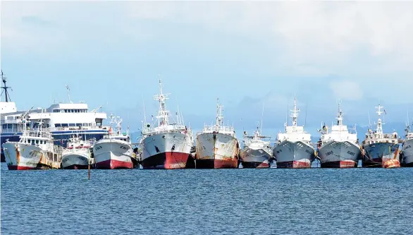  ?? Photo: Lusiana Tuimaisala ?? Grounded vessels in the Suva harbour last month.