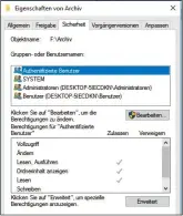  ??  ?? Typische Rechtestru­ktur unter Windows: der authenti zierte Benutzer hat im Normalfall Lese- und Schreibrec­hte.