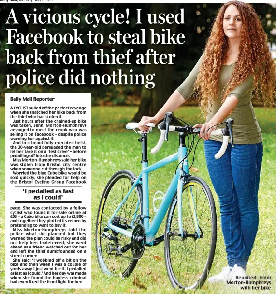  ??  ?? Reunited: Jenni Morton-Humphreys with her bike