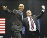  ?? Nam Y. Huh / Associated Press ?? Barack Obama campaigns in Indiana with Democratic U.S. Sen. Joe Donnelly.