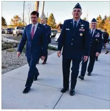  ?? FILE ?? Secretary of Defense Mark T. Esper (left), who visited WrightPatt­erson Air Force Base last year with Gen. Arnold Bunch (right), Air Force Materiel Commander, called on Congress last week to provide more funding for the military to confront China and Russia and make up for a flatlined 2021 defense budget.